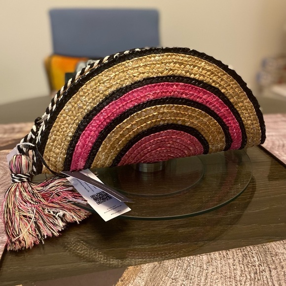 Rebecca Minkoff Handbags - Rebecca Minkoff Pink and Black Woven Clutch